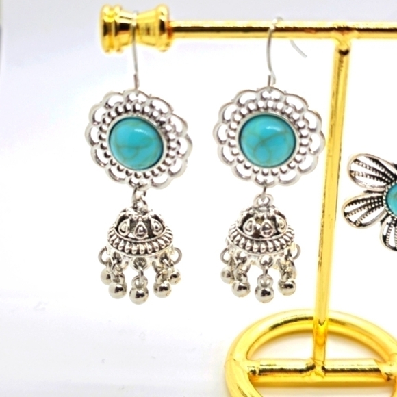 2 pair Bohemian Style Vintage Turqoise Dangle Earrings - Picture 3 of 3